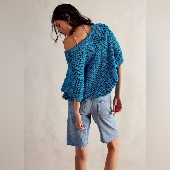 NEW Free People We The Free Sophia Sweater Tee In Ocean Palace Blue - Picture 10 of 12